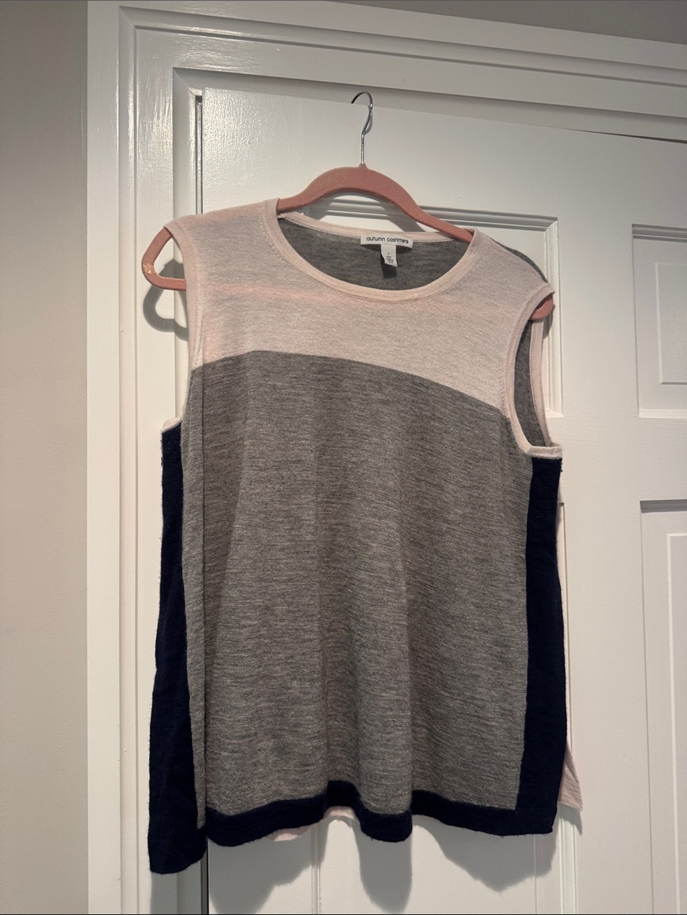 Autumn Cashmere Pink Gray and Navy Sleeveless Colorblock Knit Tank
